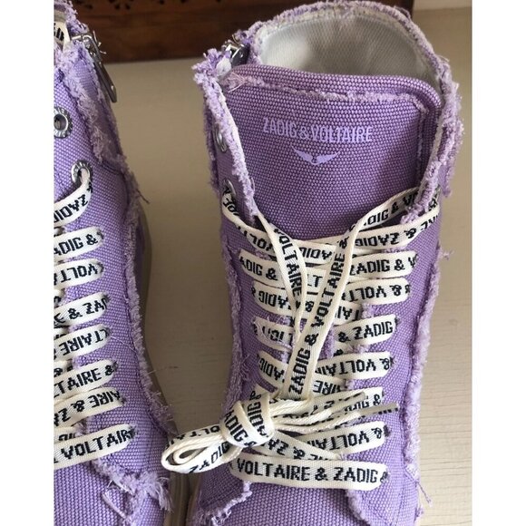 NIB ZADIG & VOLTAIRE WOMENS HIGH FLASH DISTRESSED CANVAS BOOMERANG SIZE 7 US - Picture 6 of 12